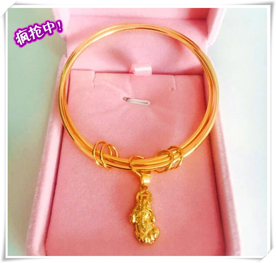 越南沙金手镯女  镀24k黄金新款女士三圈KT猫 貔貅手环仿真金首饰