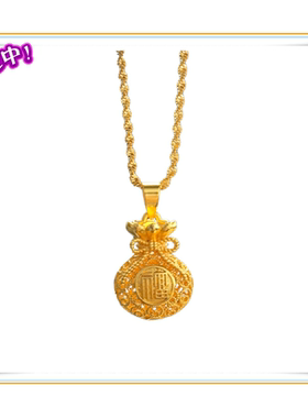 越南沙金女款链 镀24K黄金新款女士镂空花丝福袋 钱袋 福字锁骨链