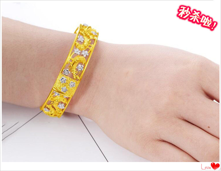 越南沙金手镯  镀24K黄金女士新款时尚婚庆喜鹊沙金手镯 仿真金
