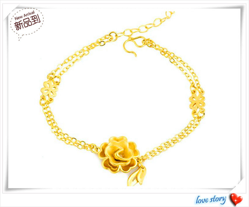 越南沙金手链  镀24K黄金新款女士玫瑰花沙金20cm手链 仿真黄金