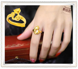 越南沙金戒指女款  镀24K黄金女士时尚开口狐狸女戒 仿真金首饰