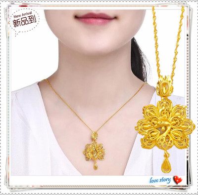 越南沙金项链女士孔雀水滴吊坠