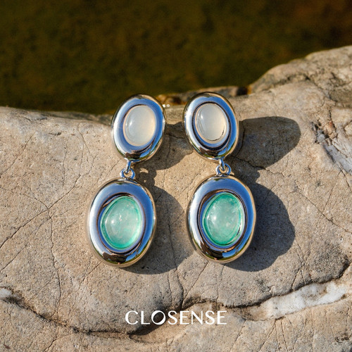CLOSENSE『海子』原创设计吊坠耳饰白玛瑙绿湖石银色系度假感耳夹