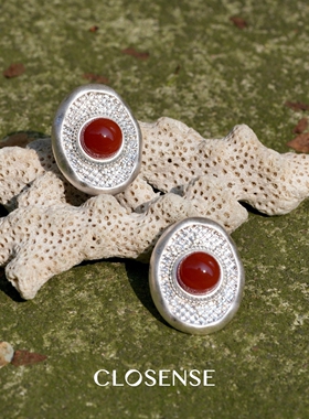 CLOSENSE『乌兰巴托』系列异域风情小众设计耳饰红玛瑙银色肌理感
