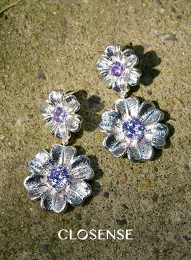 CLOSENSE『星辰对花的告白』原创设计紫锆大花花银色耳饰浪漫主义