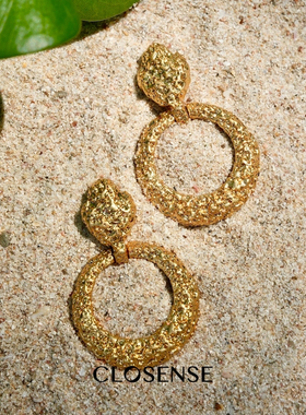 CLOSENSE『烟火秀』姜妍春晚同款原创设计素金熔岩大圈耳饰有耳夹