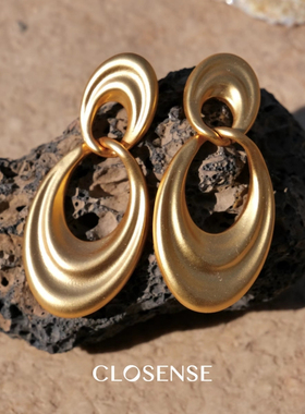 CLOSENSE『流沙』原创高级素金双圈耳环耳圈流线型修饰新年大耳夹