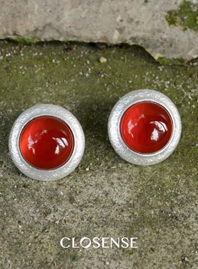 CLOSENSE『地热公园』原创设计红玛瑙圆耳饰 红色天然石新年氛围