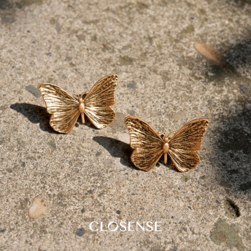 CLOSENSE小众设计素金蝴蝶耳饰