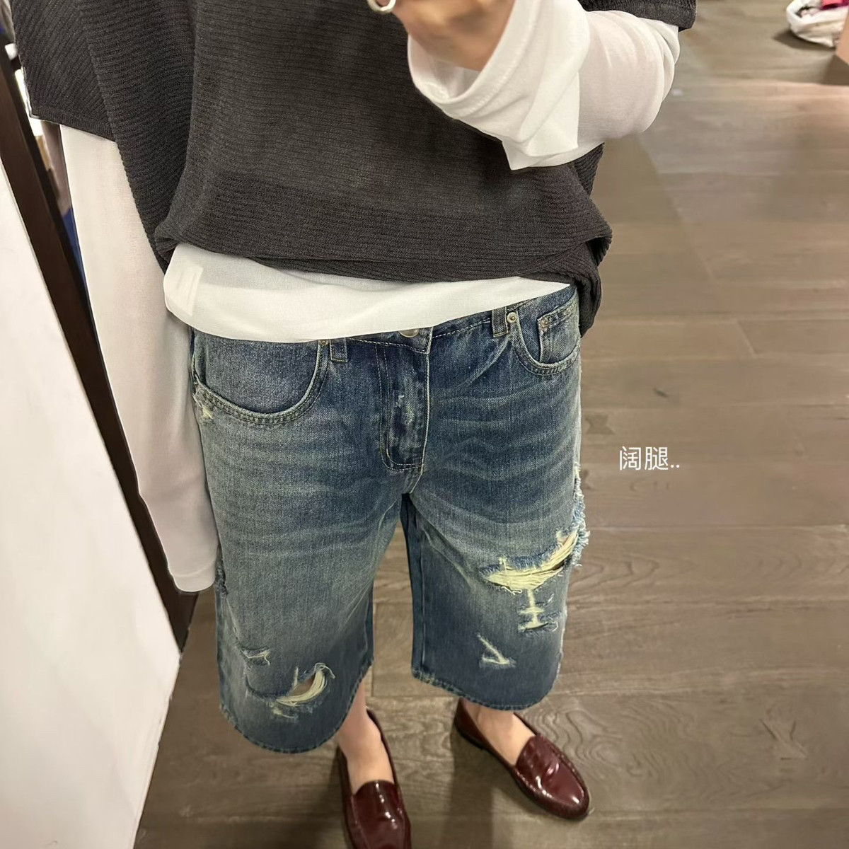 LEMO CHAN-26夏上新多维度牛仔七分破洞牛仔裤(不含腰包)