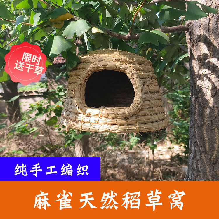 天然稻草窝麻雀鸟窝鸟巢户外田园图片