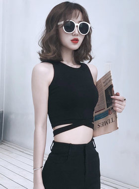 不规则系带绑带吊带背心女短款棉