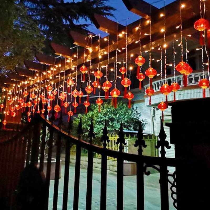 红灯笼窗帘冰条灯彩灯串灯春节过年家用新年节日庭院户外装饰闪灯