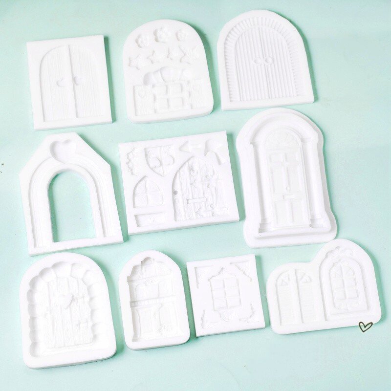 翻糖巧克力模具大门窗户城堡卡通房屋石头建筑巧克力蛋糕硅胶模具