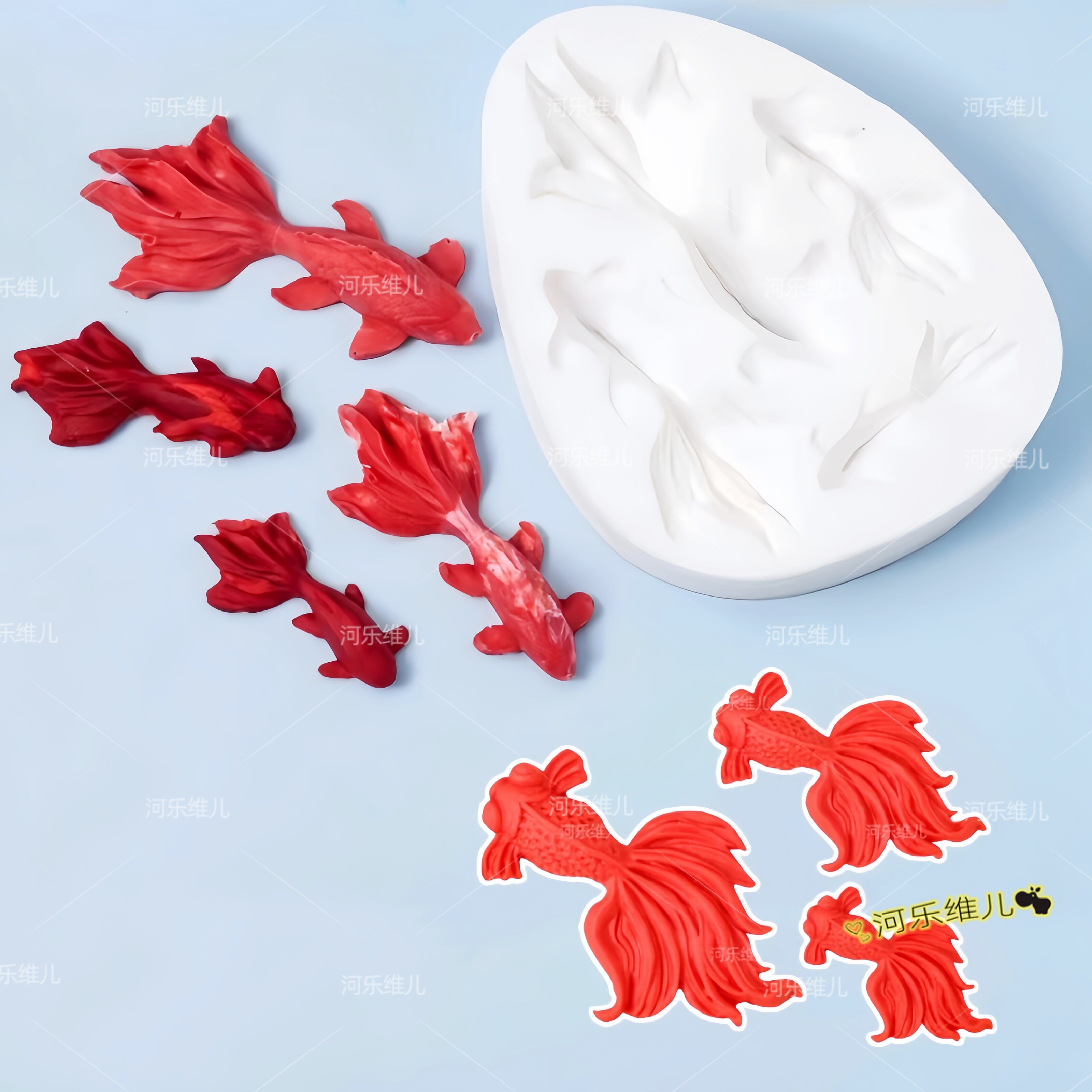 新款金鱼模具中式祝寿年年有余鲤鱼新年蛋糕翻糖巧克力硅胶模具