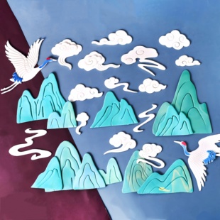 中式祝寿假山祥云翻糖切模双层云丝带云仙鹤翻糖压模蛋糕用品模具