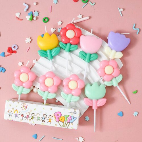 复古彩色花朵生日蛋糕蜡烛