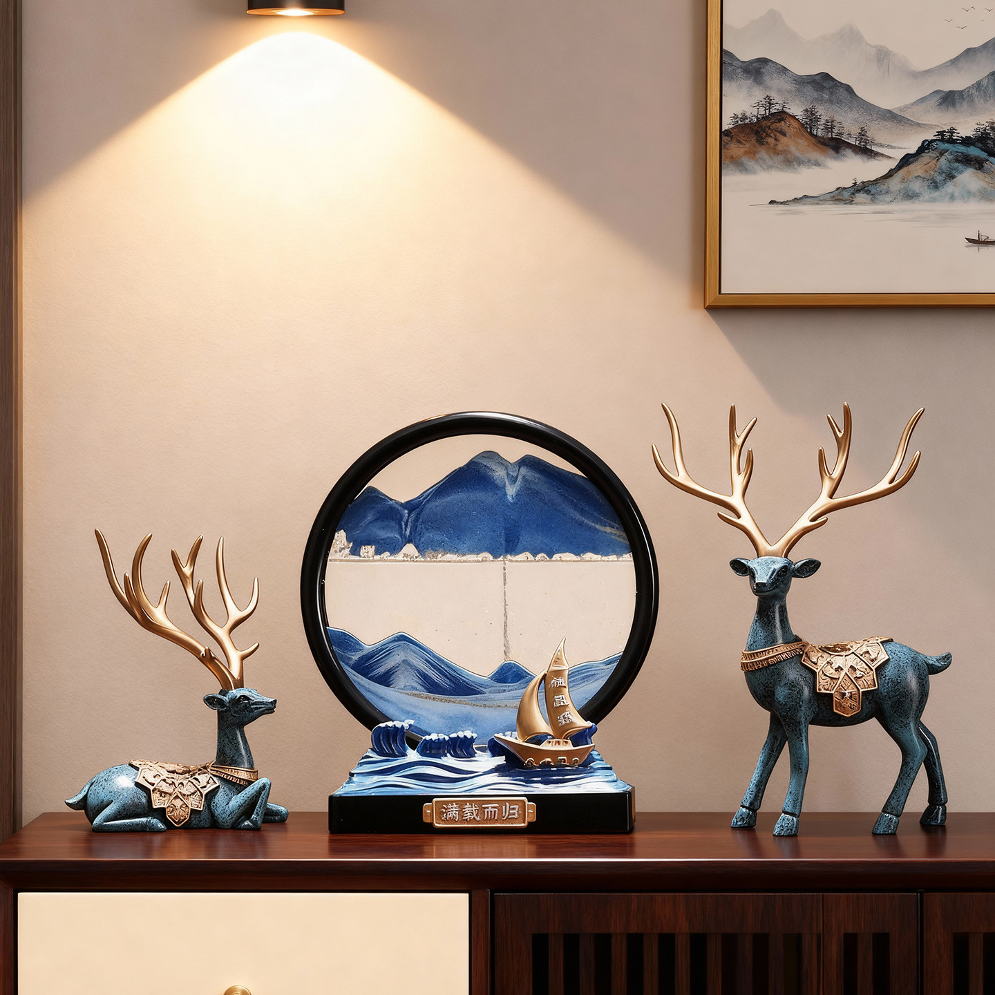 创意流沙画麋鹿摆件客厅中式书房摆设玄关酒柜装饰品乔迁新居礼物,家居饰品,装饰摆件,淘宝优惠券,粉丝福利购,淘宝优惠卷