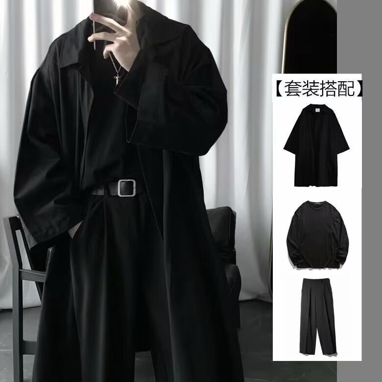 风衣男装套装男秋季潮流三件套衣服男一套韩版帅气学生外套中长款