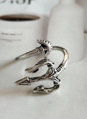 复古三叉戟戒指开口可调节