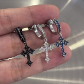 新款 潮流痞帅高级感欧美嘻哈十字架耳环女耳钉 锆石无耳洞耳夹男士