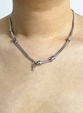 新款小众男女机能风时髦高级感个性方蛇锁骨链冷淡风嘻哈项链男潮