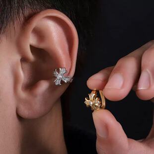 鸢尾花耳骨夹男士高级感百搭精致小众无耳洞耳夹女耳饰假耳骨钉潮