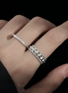 韩版极细素圈窄版戒指女小众设计高级感轻奢开口可调节指环食指戒