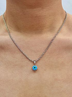 蓝色恶魔之眼项链男小众设计冷淡风高级感痞帅锁骨链女毛衣链配饰