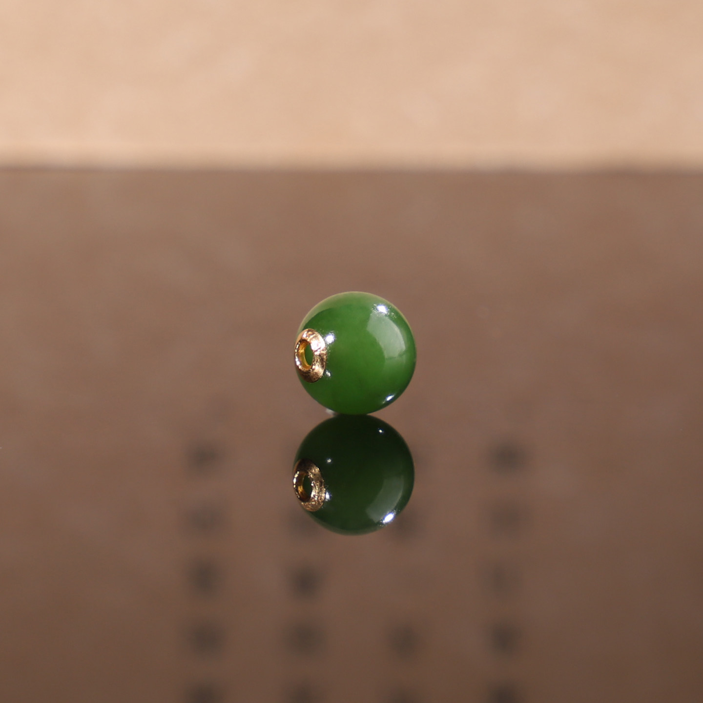 天然和田玉散珠碧玉圆珠8mm 449号阳绿18K金贴片 路路通diy配件图片