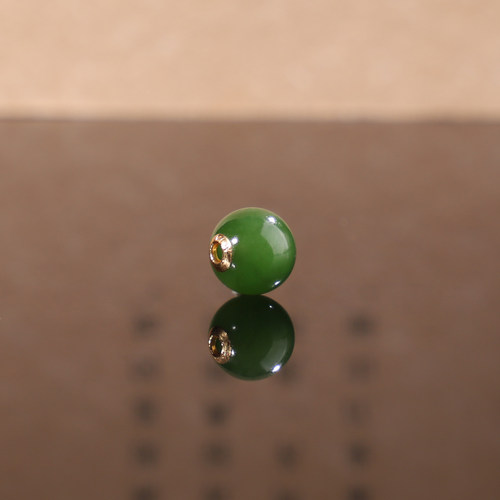天然和田玉散珠碧玉圆珠8mm 449号阳绿18K金贴片 路路通diy配件