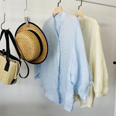 苎麻衬衣设计感七分袖文艺风宽松