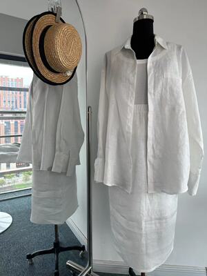 通勤优雅高腰直筒亚麻长裙