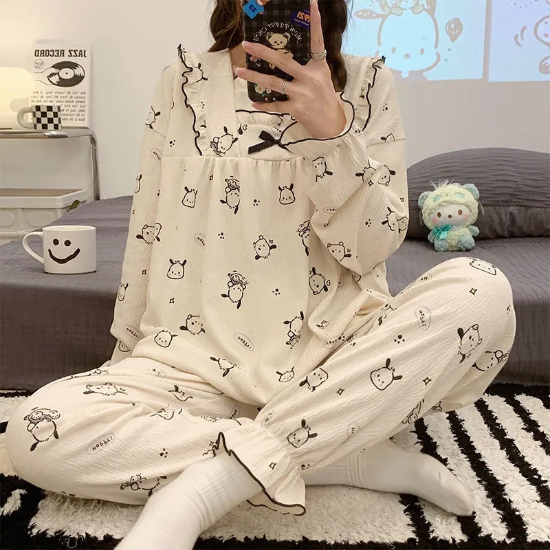 日系风春秋季纯棉睡衣女长袖薄款2023年新款可爱卡通帕恰狗家居服,女士内衣/男士内衣/家居服,睡衣/家居服套装,淘宝优惠券,粉丝福利购,淘宝优惠卷