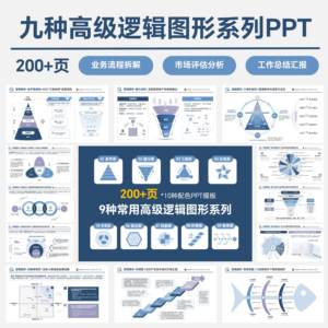 200+页九种常用逻辑图形系列PPT模板工作汇报高级感PPT