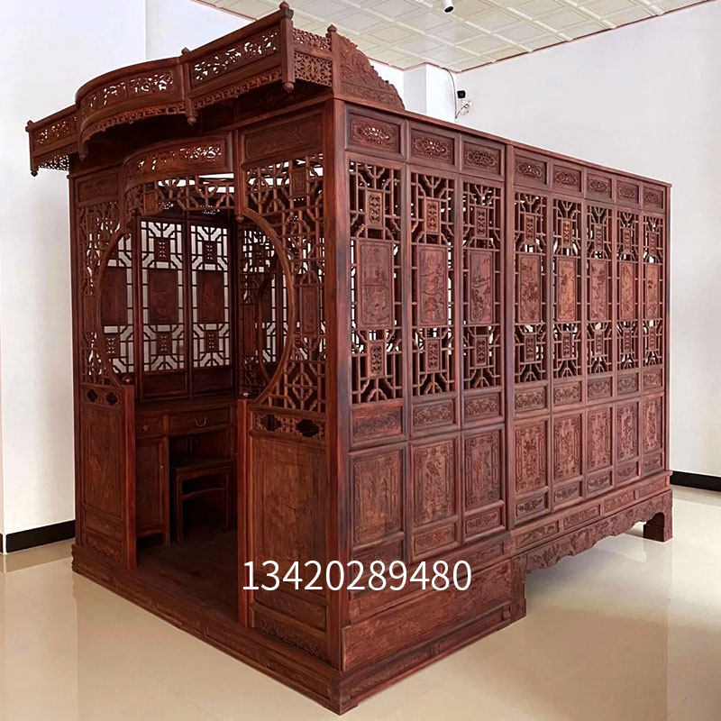 Mahogany stepping bed Chinese style ancient style bed Chinese style rosewood antique four-pillar palace bed carved thousands of work retro shelf bed