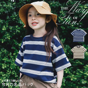 儿童条纹短袖t恤山系户外童装2026夏季新品女童宽松柔软半袖上衣