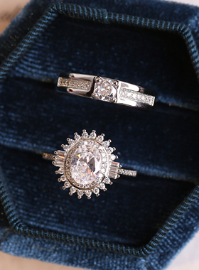 满钻奢华椭圆鸽子蛋仿真女钻戒男戒一对闪耀结婚仪式拍照道具戒指