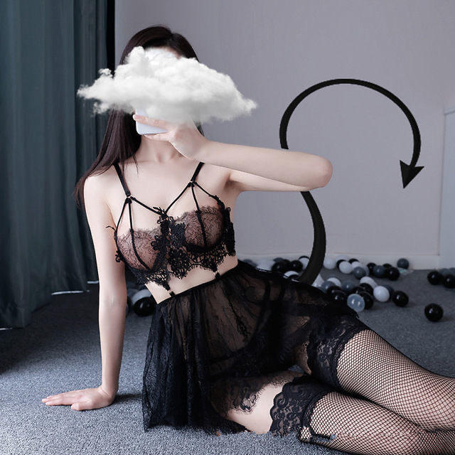 新款大码性感美背睡衣胖mm蕾丝小胸显大吊带薄款睡裙女内衣200斤