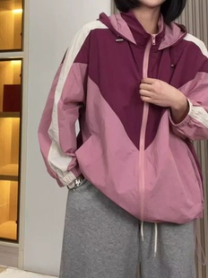 欧货特大码连帽防晒衣女胖MM夏季洋气宽松遮肉拼色薄款拉链外套24