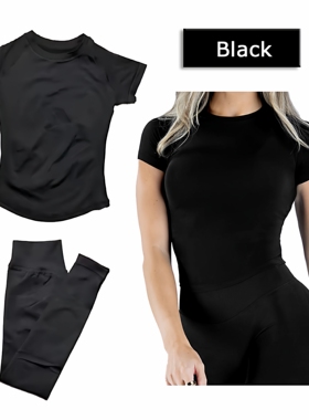 短袖长裤瑜伽套装T恤跑步透气弹力运动健身女Impact Sports Sets