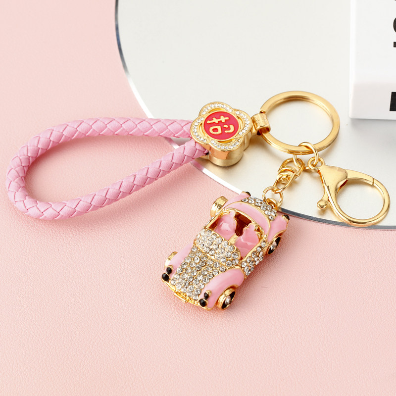 招财创意镶水钻敞篷车汽车钥匙扣女可爱包包挂件卡通钥匙链小礼品