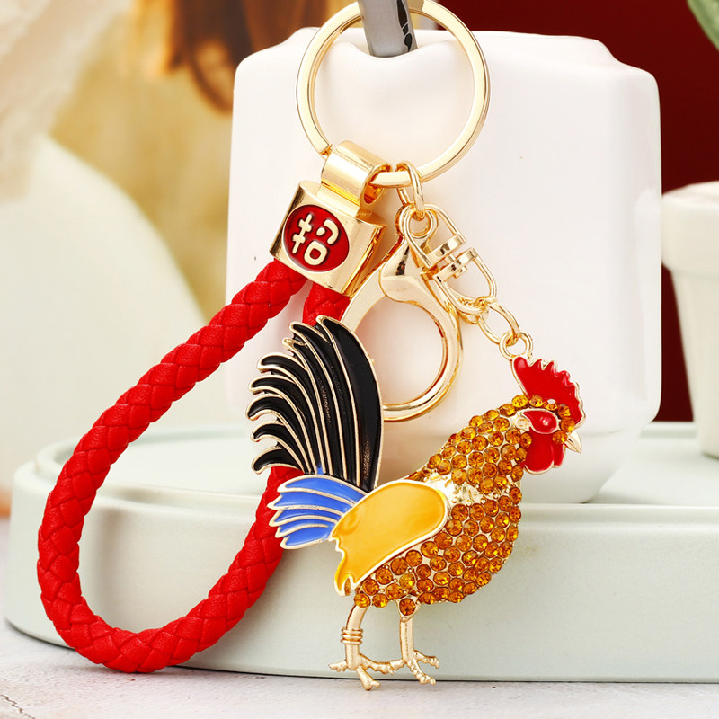 招财创意生肖卡通水钻公鸡汽车钥匙扣女可爱包挂件网红钥匙链礼品