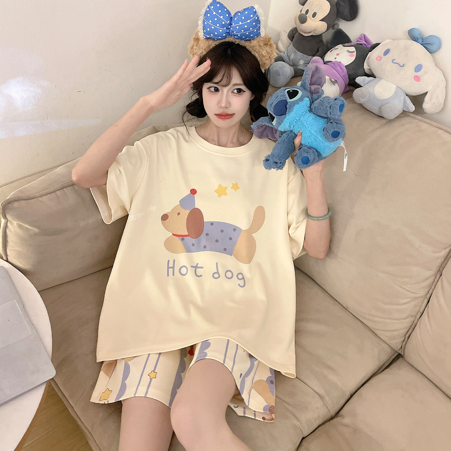 纯棉睡衣女孩可爱卡通甜美夏季短袖初中学生大童青少年家居服套装