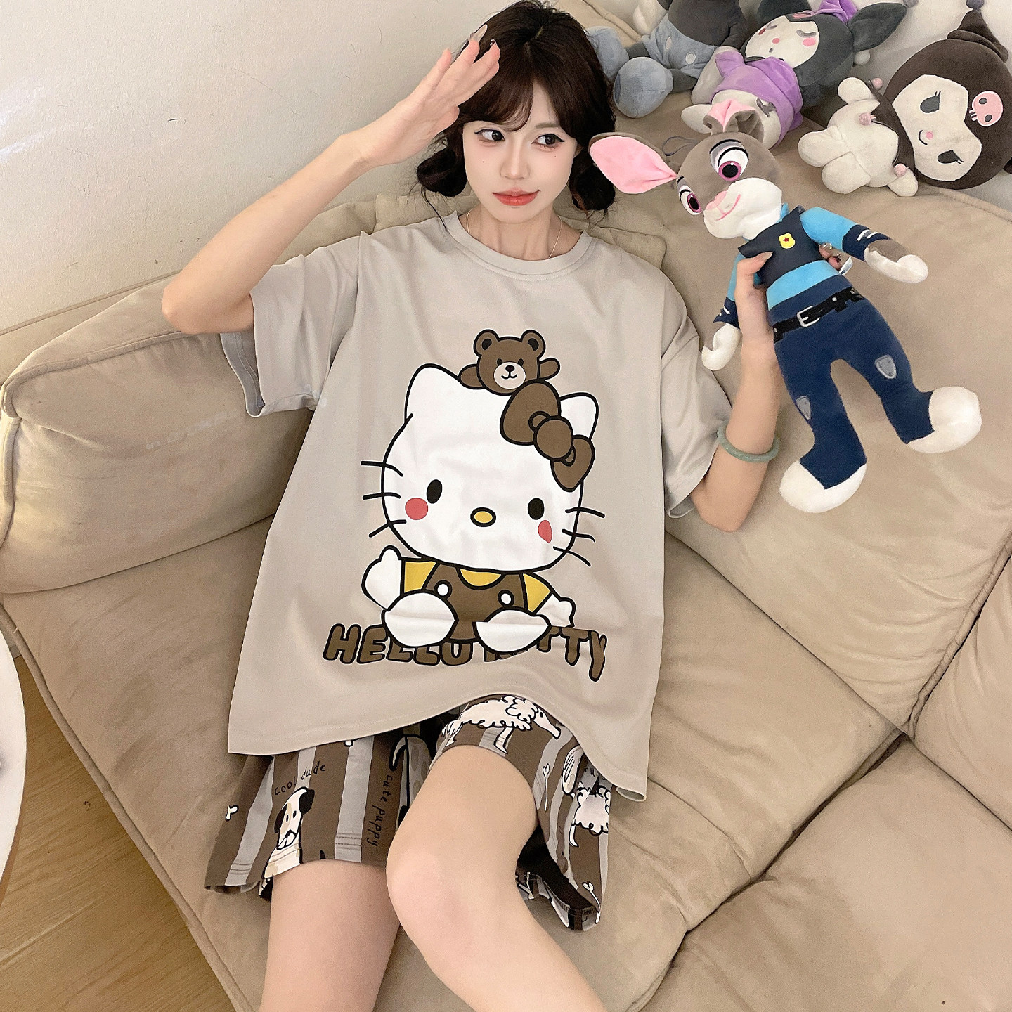 纯棉睡衣女孩可爱卡通短裤夏季短袖初中学生大童青少年家居服套装