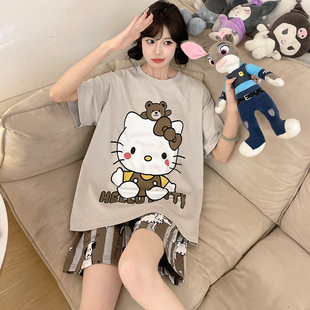 纯棉睡衣女孩可爱卡通短裤夏季短袖初中学生大童青少年家居服套装