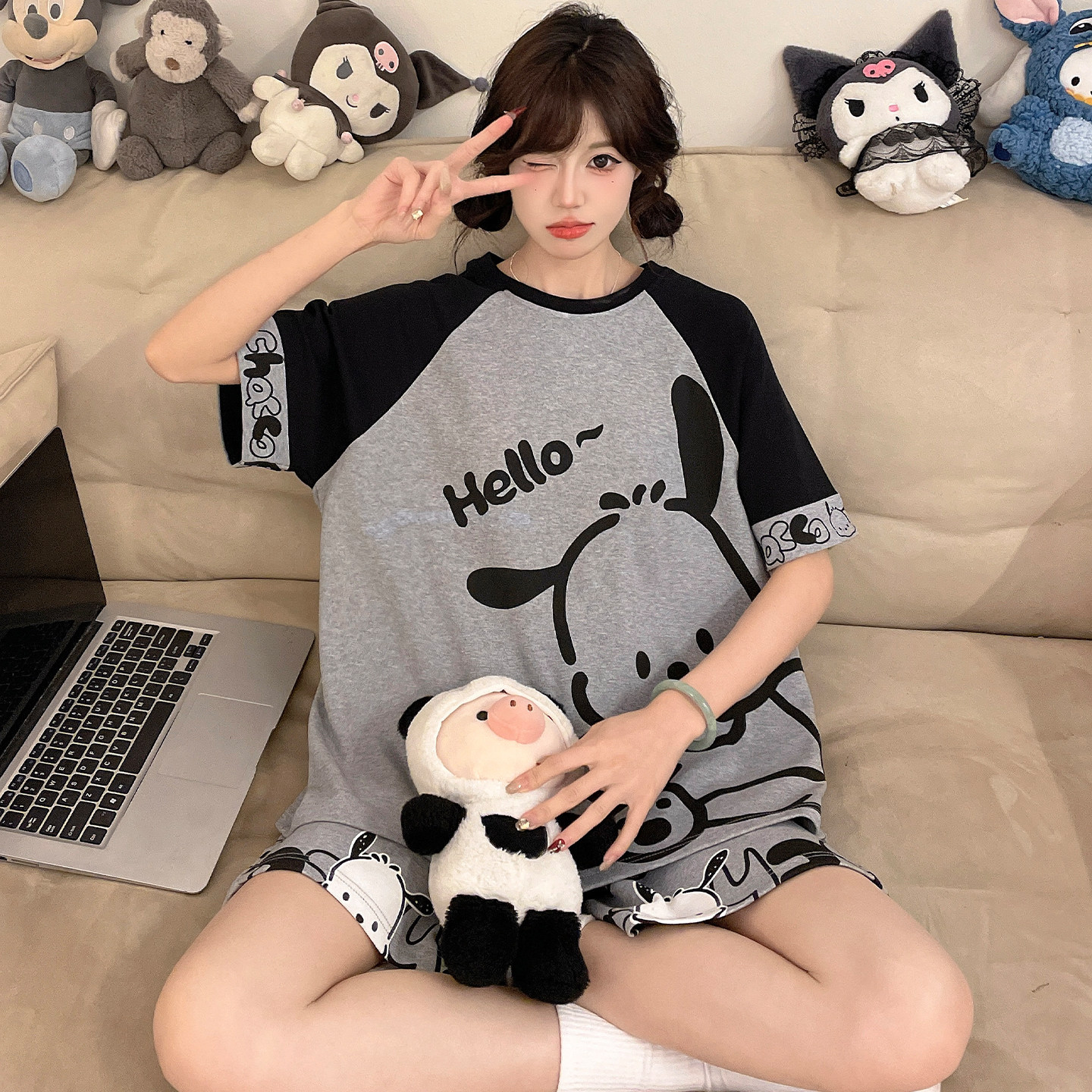 睡衣女孩可爱卡通纯棉短裤夏季短袖初中学生大童青少年家居服套装