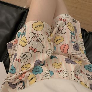 休闲加肥宽松五分家居高腰睡裤 云朵棉夏季 卡通可爱薄款 睡裤 女短裤