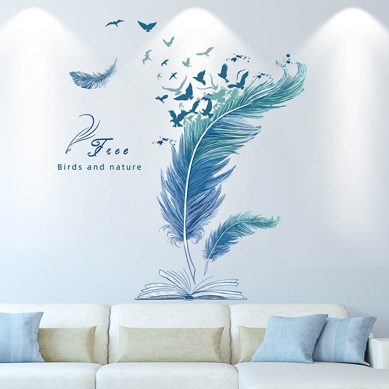 清新羽毛墙贴北欧风自粘房间装饰