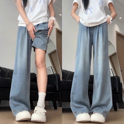 女童夏季浅色阔腿牛仔裤2026款